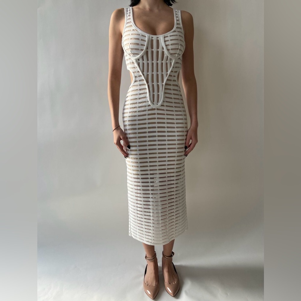 Genny iconic cut out midi dress in white